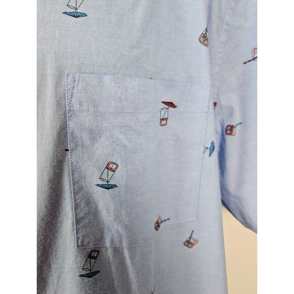 Goodfellow & Co Mens Blue Short-Sleeve Button-Up Shirt Umbrella Drink Print XXL - Picture 4 of 9